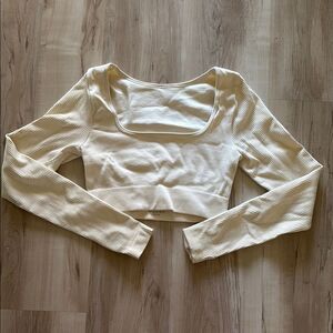 Cream Long Sleeve Ribbed Workout Top
